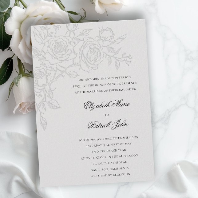 Invitación Rose Theme Beloved Ivory Formal Classic Wedding (formal traditional wedding invitation roses theme floral modern classic luxury pure ivory)