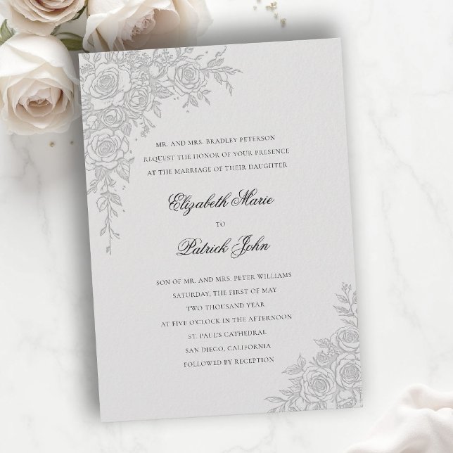 Invitación Rose Theme Graceful Ivory Formal Classic Wedding (formal traditional wedding invitation roses theme floral frame modern classic luxury pure ivory)
