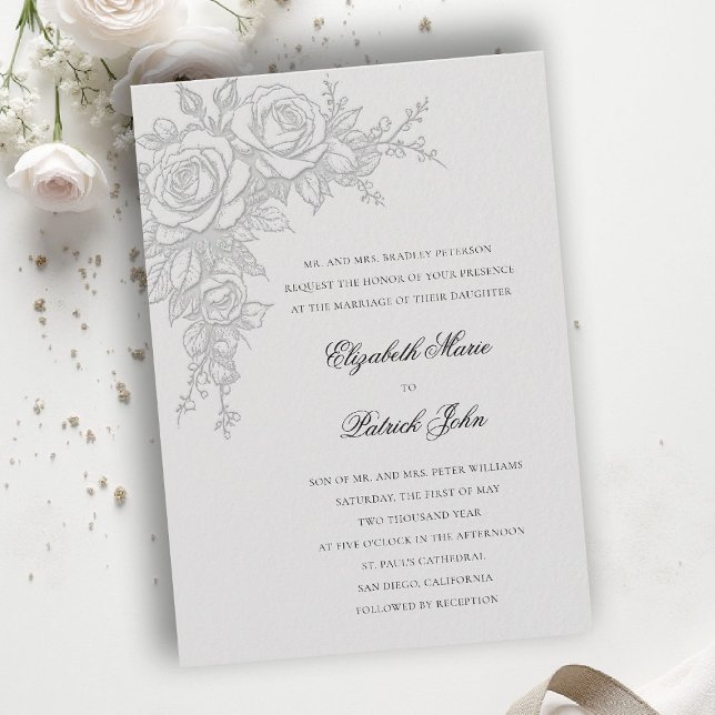 Invitación Rose Theme Timeless Ivory Formal Classic Wedding (formal traditional wedding invitation roses theme floral modern classic luxury ivory neutral cream)