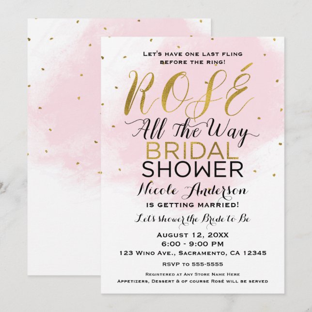 Invitación Rosé Todo el Camino BAÑO NUPCIAL Vino Rosa y Dorad (Anverso / Reverso)