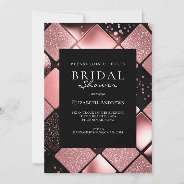 Invitación Rosegold Black Pattern Bridal Shower (Anverso)