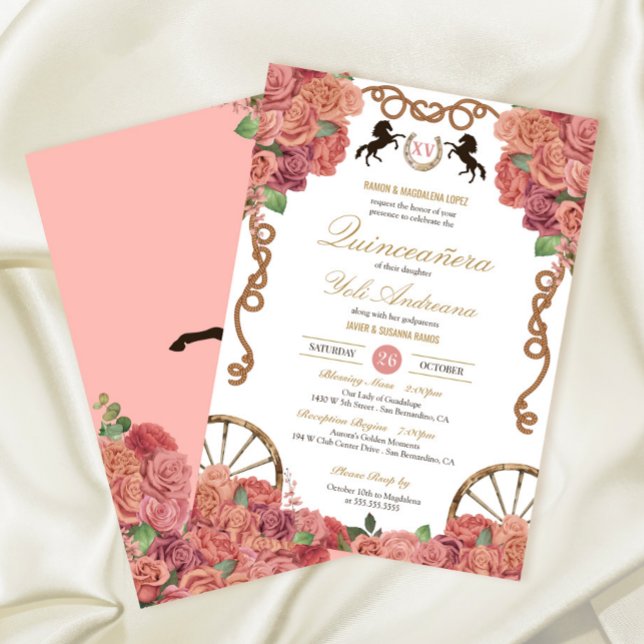 Invitación Rosegold Rubor Rosa Rosa Charro Ranch Quinceañera (Subido por el creador)