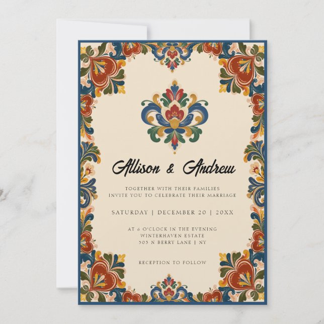 Invitación Rosemaling noruego | Boda (Anverso)
