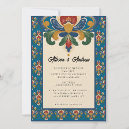 Invitación Rosemaling noruego | Boda azul