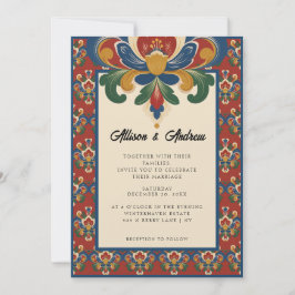 Invitación Rosemaling noruego | Boda roja