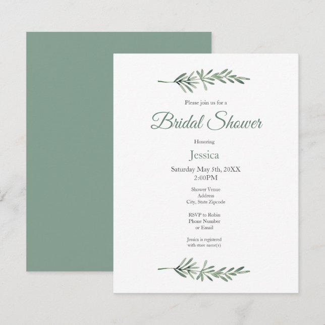 Invitación Rosemario de color de agua (Anverso / Reverso)