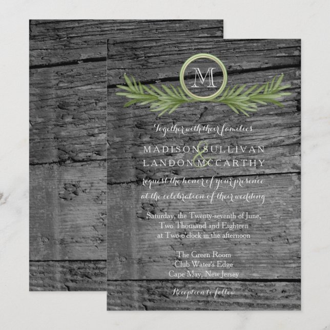 Invitación Rosemary y Rustic Wood Boda (Anverso / Reverso)