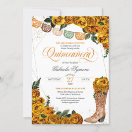 Invitación Roses amarillas de oro Charra Cowgirl Quinceañera