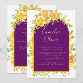 Invitación Roses Amarillos Magenta Pluma Boda de Oro Púrpura
