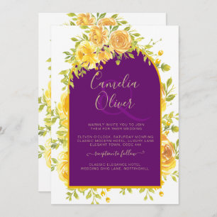 Invitación Roses Amarillos Magenta Pluma Boda de Oro Púrpura