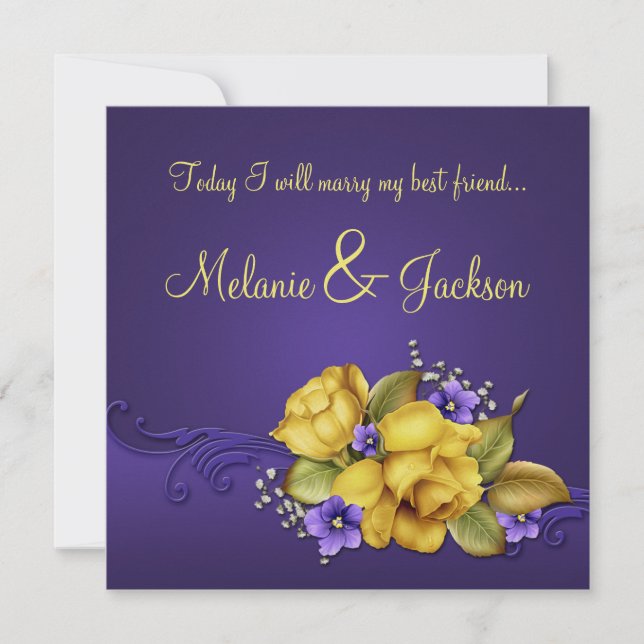 Invitación Roses amarillos Púrpura Pansies Post Boda (Anverso)