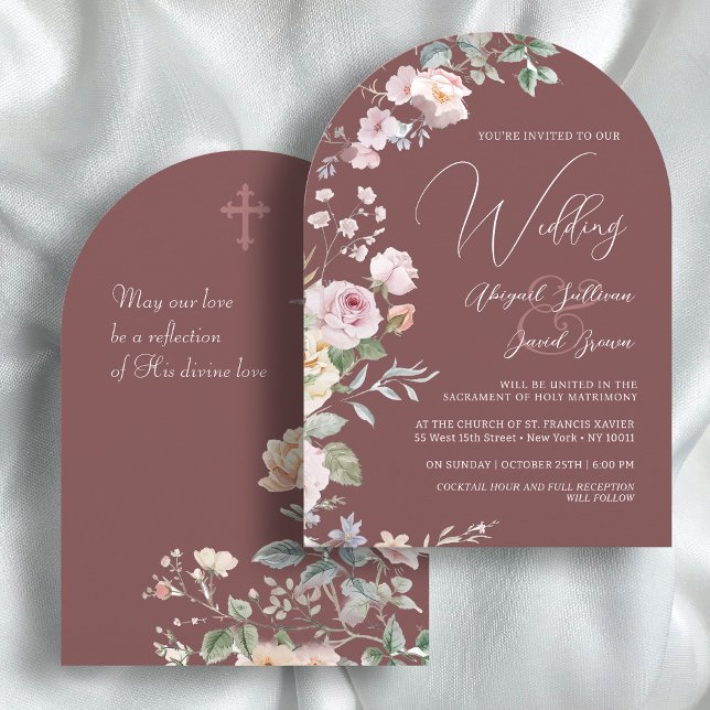 Invitación Roses Arch on Burgundy Catholic Wedding (Subido por el creador)