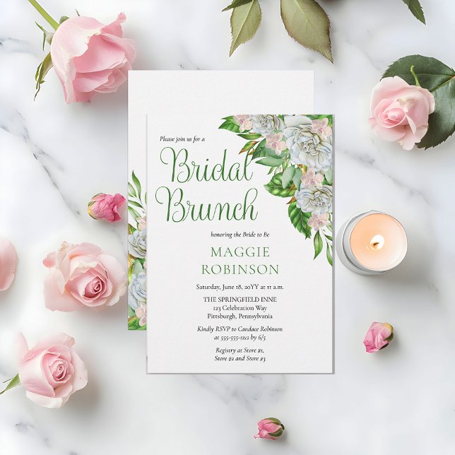 Invitación Roses blancas de Boho | Orchids Floral Bridal Brun (Elegant White Roses and Orchids Boho Floral Bridal Brunch Invitation - Print | Digital Download)