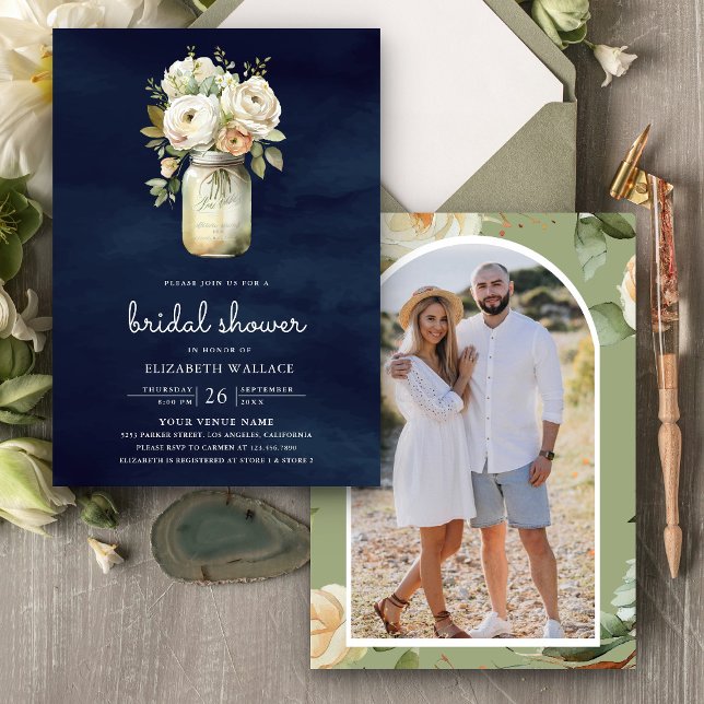 Invitación Roses Blancas Mason Jar Foto De La Marina Ducha De (Subido por el creador)