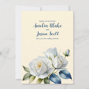 Invitación Roses blancos de color agua en un Boda de crema li