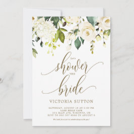 Invitación Roses blancos de color de agua e hidrangeas ducha 