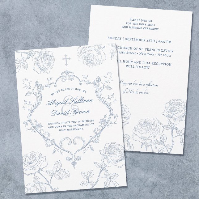 Invitación Roses Blue Crest Catholic Wedding (Subido por el creador)