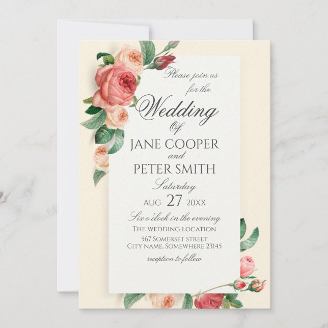 Invitación Roses bouquet floral Wedding Invitation (Anverso)