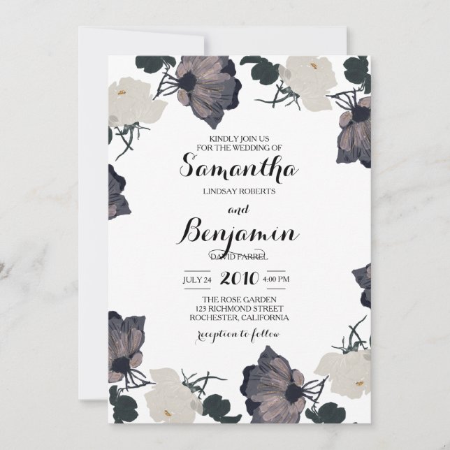 Invitación Roses de color negro y blanco (Anverso)