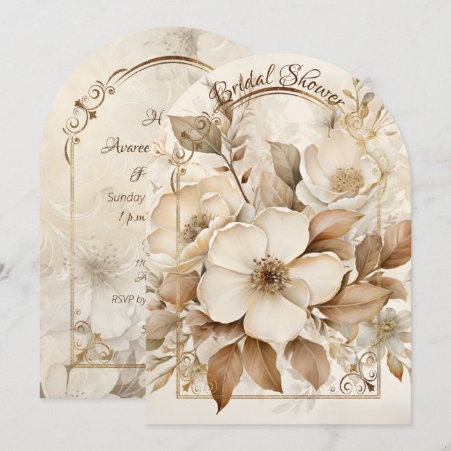 Invitación Roses dorados y blancos marco de arco de marco de  (Anverso / Reverso)