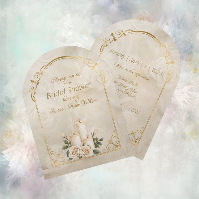 Invitación Roses dorados y blancos marco de arco de marco de  (Subido por el creador)