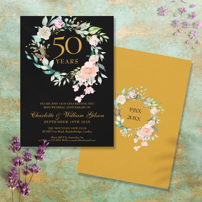 Invitación Roses Floral 50th Golden Wedding Anniversary (Subido por el creador)