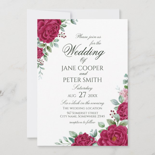 Invitación Roses floral Budget Wedding Invitation (Anverso)