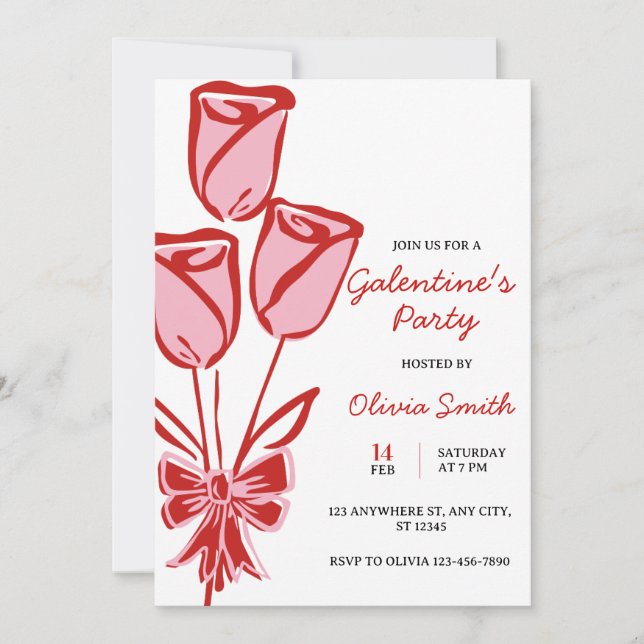 Invitación Roses hand drawn galentines girls night party (Anverso)