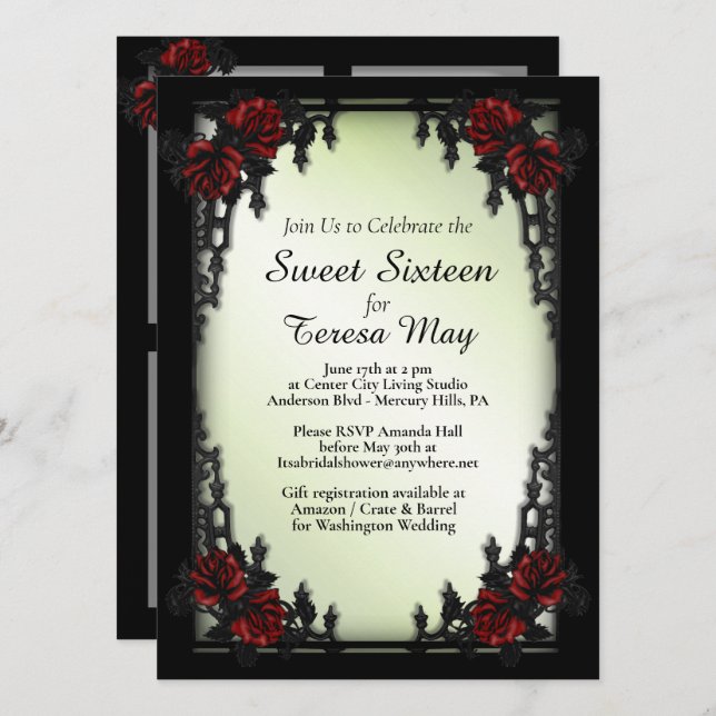 Invitación  Roses Iron Gate Goth Add Four Images Minty (Anverso / Reverso)