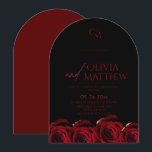 Invitación Roses Red Black Burgundy Wedding<br><div class="desc">Modern stylish wedding invitation burgundy with gold dust on with a gold ink pour effect (the gold is a digital effect,  not real foil!) and modern calligraphy. Classy and elegant,  simple and modern invitation.</div>