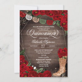 Invitación Roses rojas Charra Rustic Cowgirl Boots Quinceañer