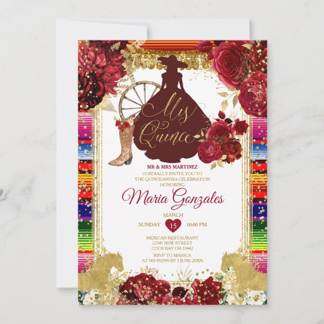 Invitación Roses Rojas Colorful Mis Quince 15 Anos Quinceañer (Anverso)