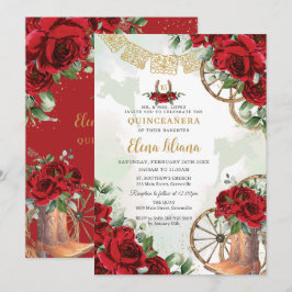 Invitación Roses Rojas Floral Charro Boots Sweet 16 Quinceañe