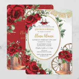 Invitación Roses Rojas Floral Charro Boots Sweet 16 Quinceañe