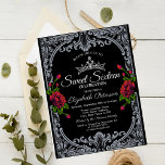 Invitación Roses Rojas Gótica Bandas Negras Dulce 16<br><div class="desc">Rosas rojas y rayas negras.</div>
