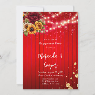 Invitación Roses rojas luz de girasol purpurina fiesta de com