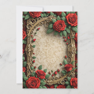 Invitación Roses rojas Ornate Frame Boda