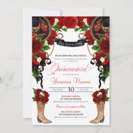 Invitación Roses rojas y peonías Charra Quinceanera Occidenta