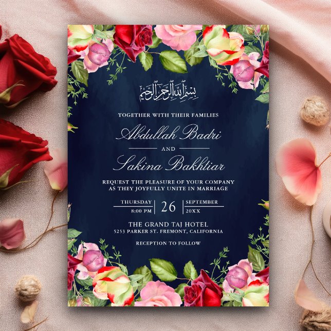 Invitación Roses rojas y rosas rojas Boda musulmán azul de la (Subido por el creador)