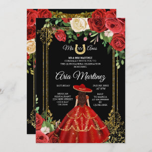 Invitación Roses Rojo y Rojo - Princesa Quinceanera