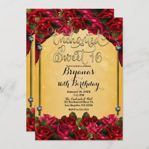 Invitación Roses Rojos Amarillo y Dulce Oro 16 16º Fiesta