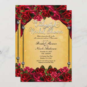 Invitación Roses rojos amarillos y dorados duchas de novias