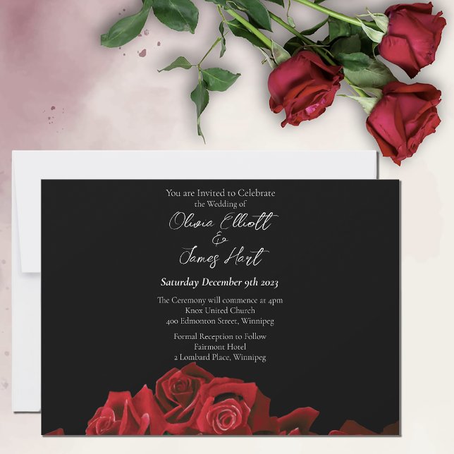Invitación Roses rojos blancos Boda negro (Subido por el creador)