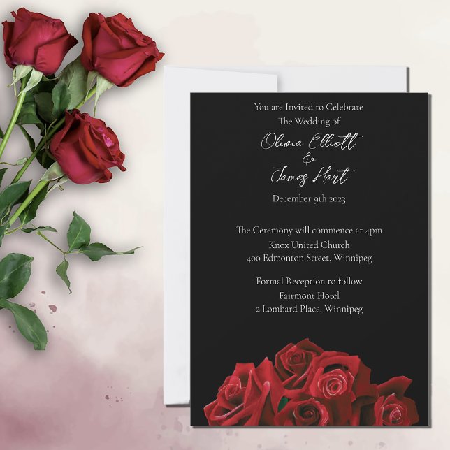 Invitación Roses rojos blancos elegancia negra eterna (Subido por el creador)