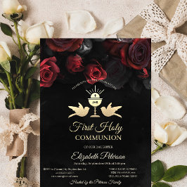 Invitación Roses Rojos cáliz primera comunión sagrada