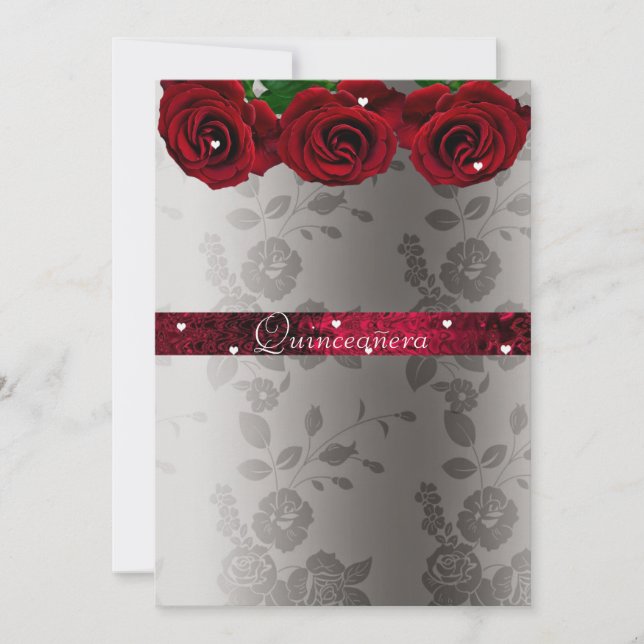 Invitación Roses rojos Corazones Blancos Quinceanera (Anverso)