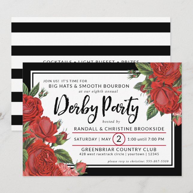 Invitación Roses rojos | Derby Fiesta Classic (Anverso / Reverso)