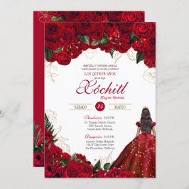 Invitación Roses Rojos Elegantes Floral Hermosa Quinceanera