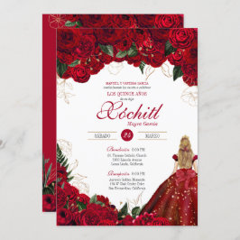 Invitación Roses Rojos Elegantes Floral Hermosa Quinceañera