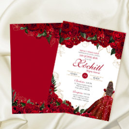 Invitación Roses Rojos Elegantes Floral Hermosa Quinceanera